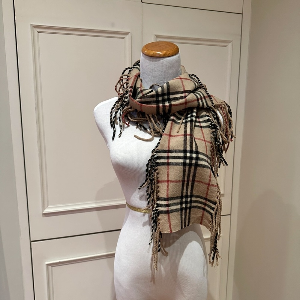 Burberry Beige and Black Checkered Scarf